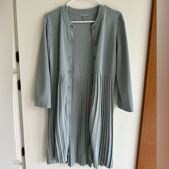COS Pleated Long Cardigan Tunic Sage Green Minimalist Size S - Picture 6 of 14